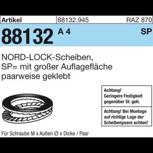 50 rostfreie (A4) NORD-LOCK-Scheiben -Form SP- paarweise verbunden - NL 22 SP-SS